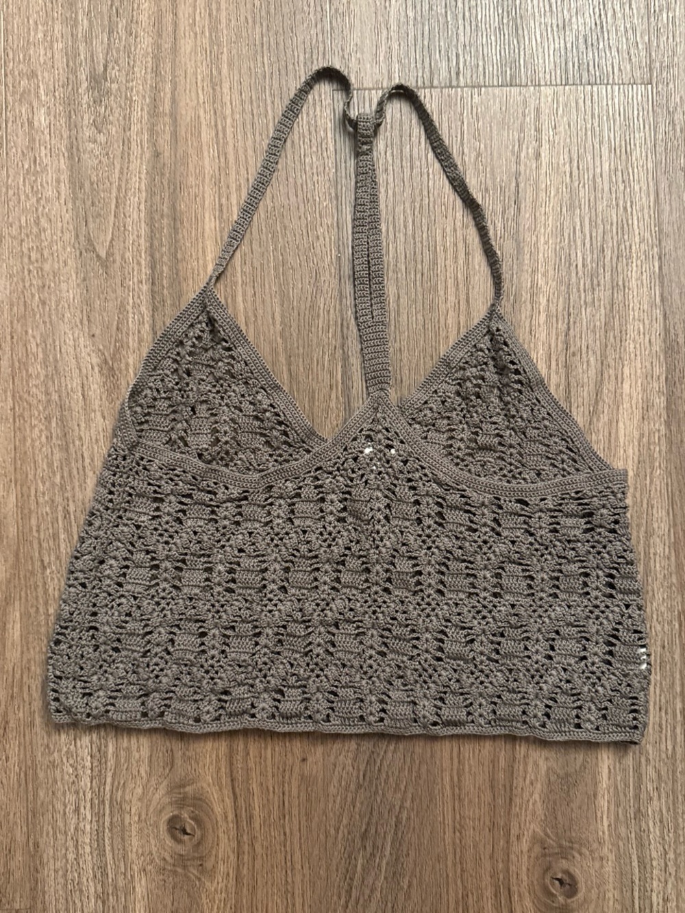 Chan luu small Crochet Halter Crop Top in Taupe - Picture 5 of 5
